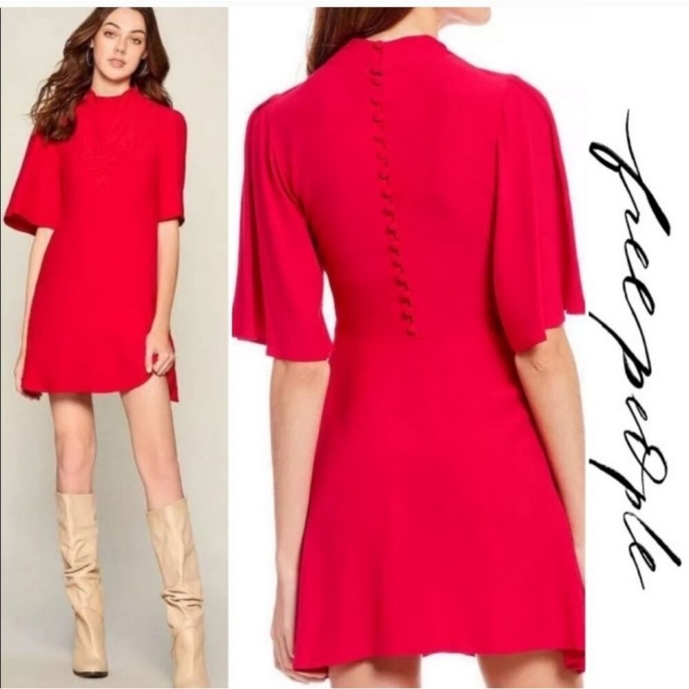 Free People My Baby Runched Mini Dress, Red